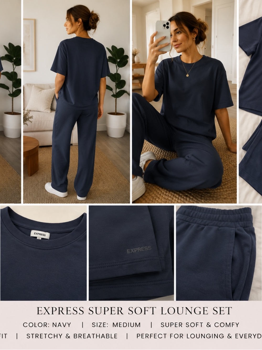 Express Navy Super Soft Wide-Leg Lounge Set